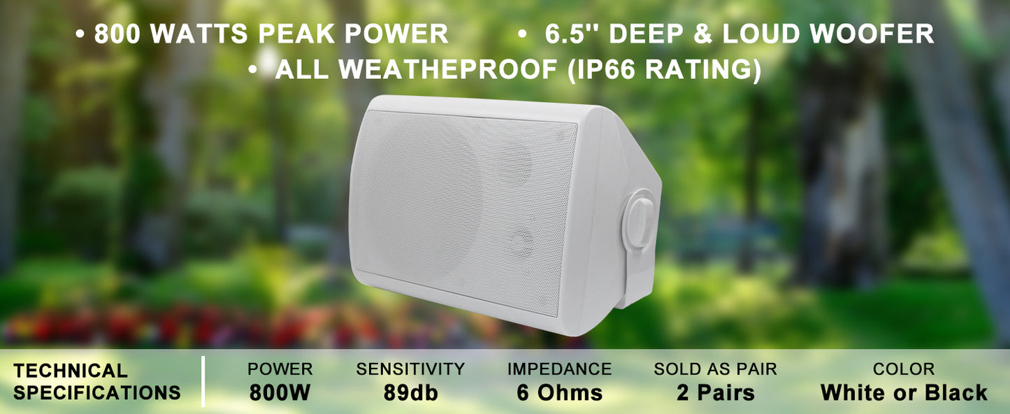 Herdio 4PCS 800W 6.5'' Outdoor Speakers Wired Waterproof Passive Wall Mount Speakers With Powerful Bass For Home Patio Poolside
