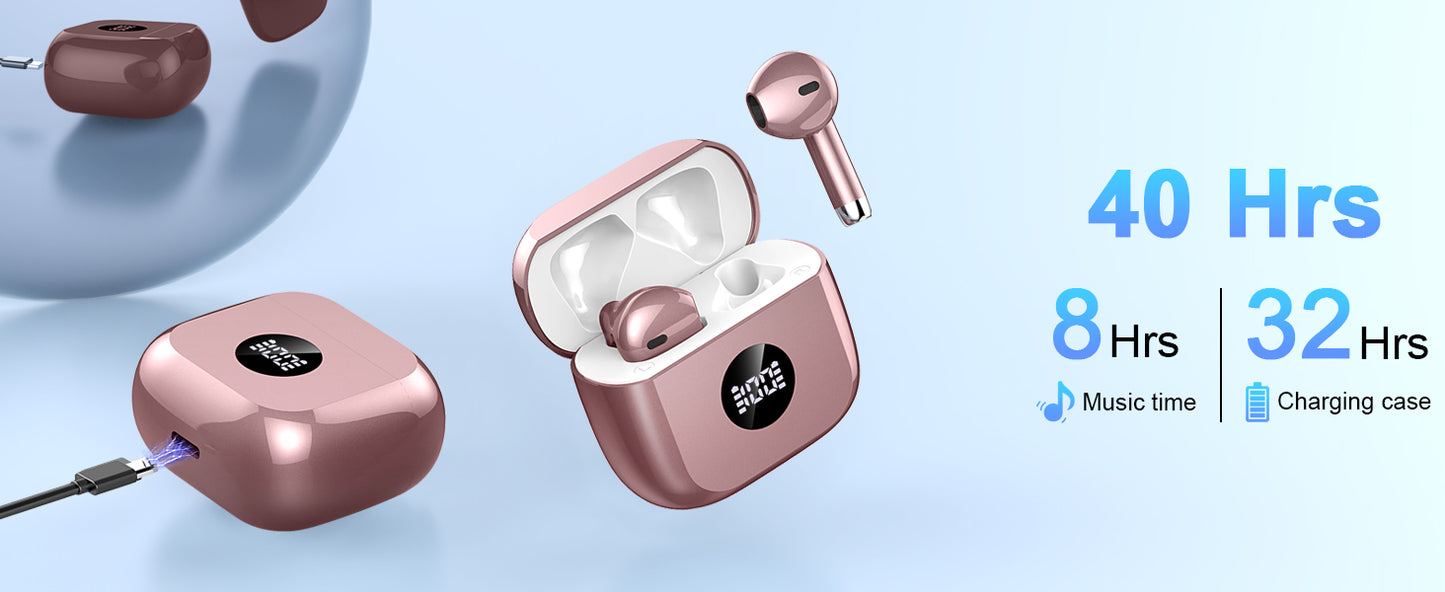 DRSAEC Wireless Earbuds, Bluetooth 5.3 Ear Buds LED Power Display Headphones, in-Ear Noise Cancelling Mic, 40H Playback.