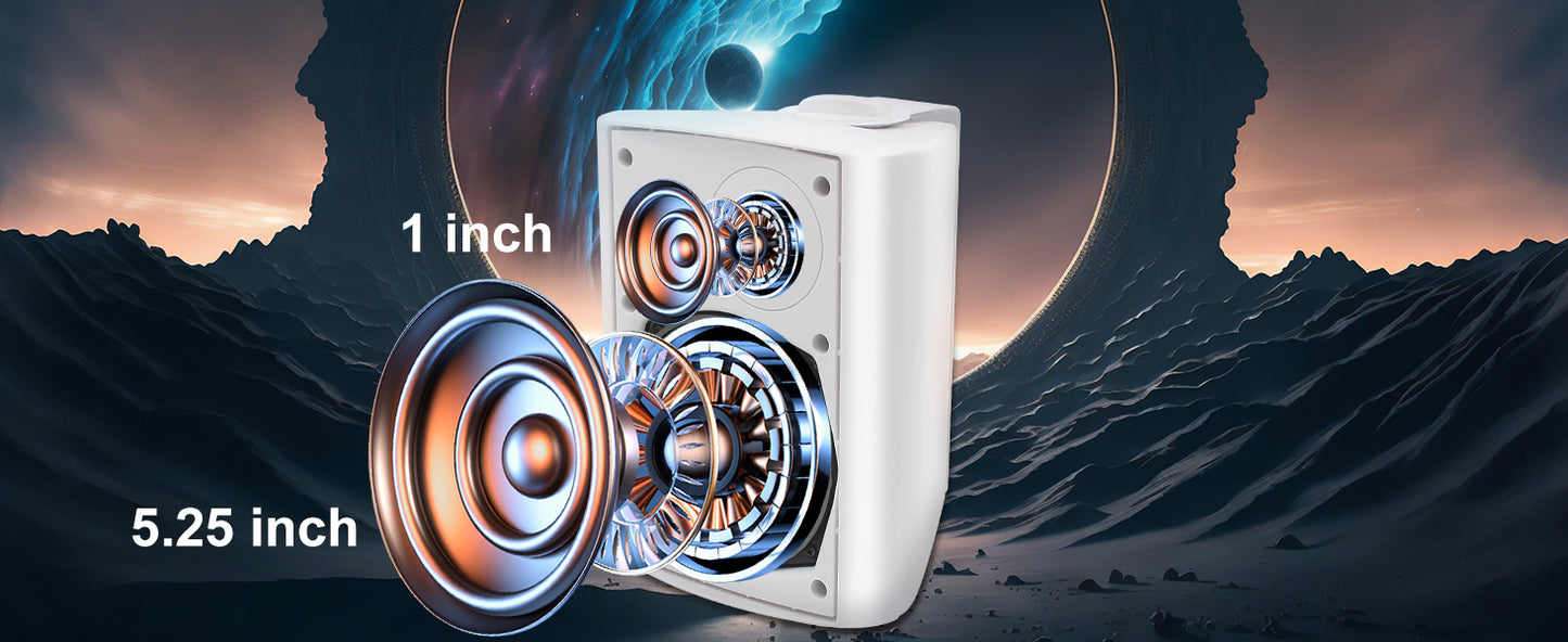 Herdio 5.25'' 300W 2PCS Passive Wired Indoor Outdoor Speakers Patio Deck Speakers All Weather Wall Mount System For Garden Home