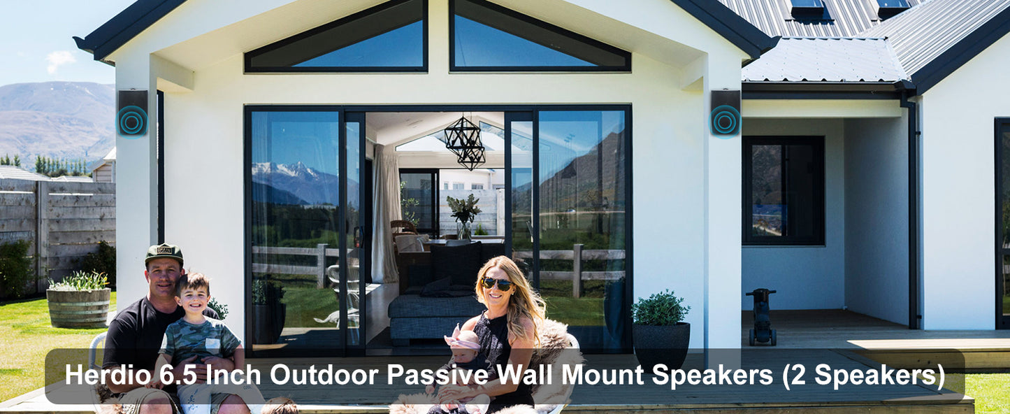Herdio 2PCS 400W 6.5‘’ Passive Outdoor Speakers Wired Waterproof 2 Way Wall Mounted Speakers With Powerful Bass For Patio Home