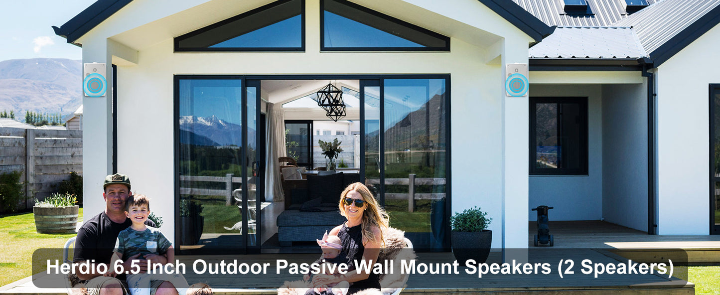 Herdio 2PCS 400W 6.5‘’ Passive Outdoor Speakers Wired Waterproof 2 Way Wall Mounted Speakers With Powerful Bass For Patio Home