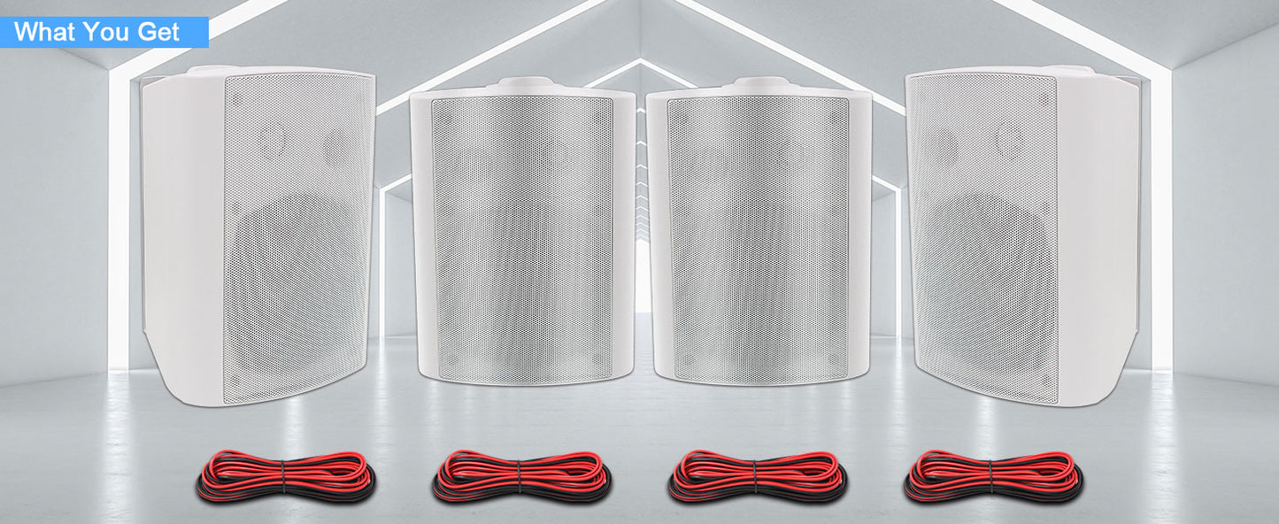 Herdio 4PCS 5.25'' 600W Passive Indoor Outdoor Speakers Wired Waterproof Wall Mount Speakers With Loud Volume Perfect For Patio