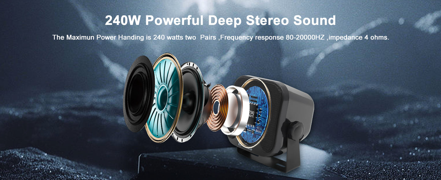 Herdio 4'' 4PCS Bluetooth Golf Cart Speakers 240W Waterproof Marine Speakers For Outdoor Boat ATV UTV Jeep Courtyard Powersports