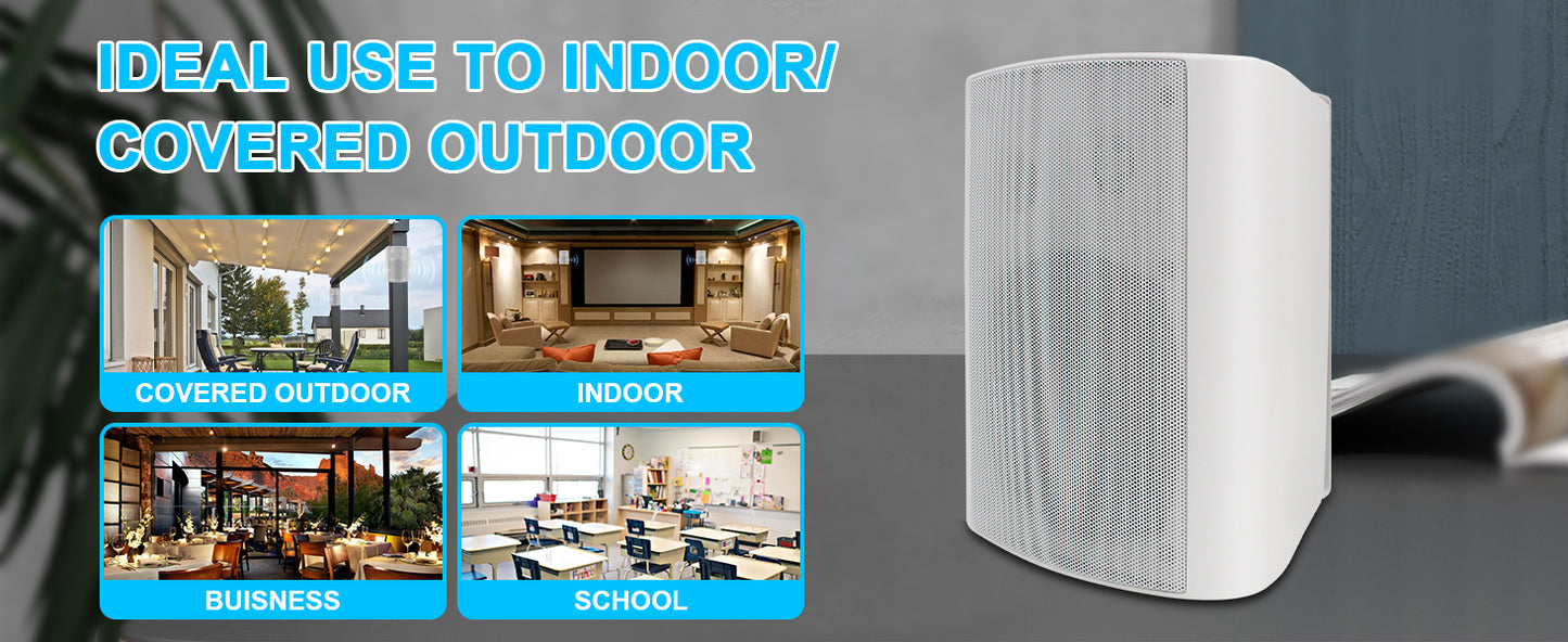 Herdio 5.25'' 300W 2PCS Passive Wired Indoor Outdoor Speakers Patio Deck Speakers All Weather Wall Mount System For Garden Home