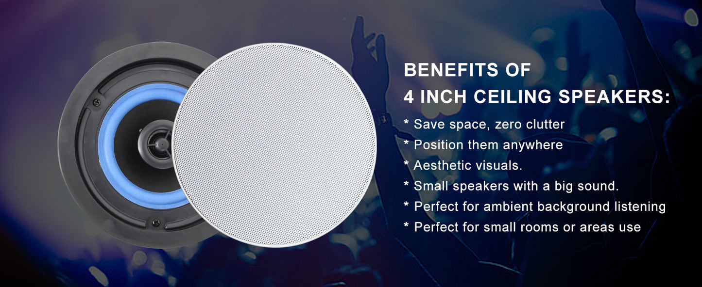 Herdio 4PCS 4'' 320W 2 Way Flush Mount Passive Ceiling Speakers Home Recessed Speaker System Perfect For Bathroom Living Room