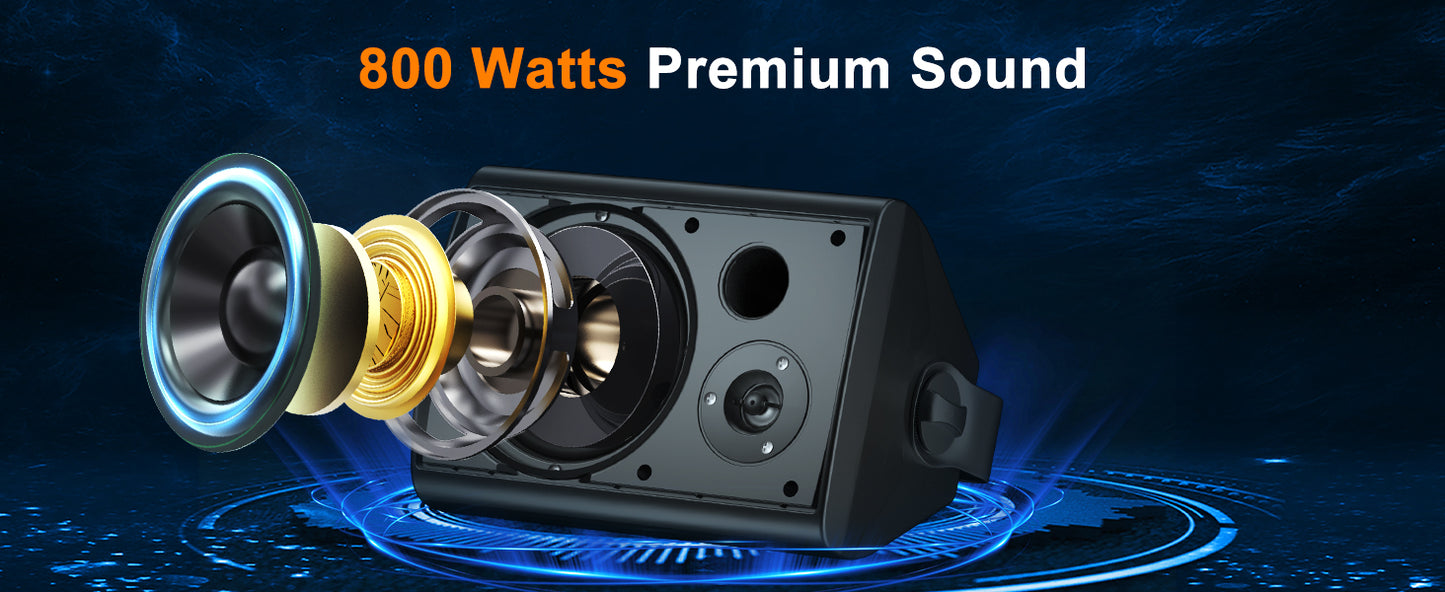 Herdio 4PCS 800W 6.5'' Outdoor Speakers Wired Waterproof Passive Wall Mount Speakers With Powerful Bass For Home Patio Poolside
