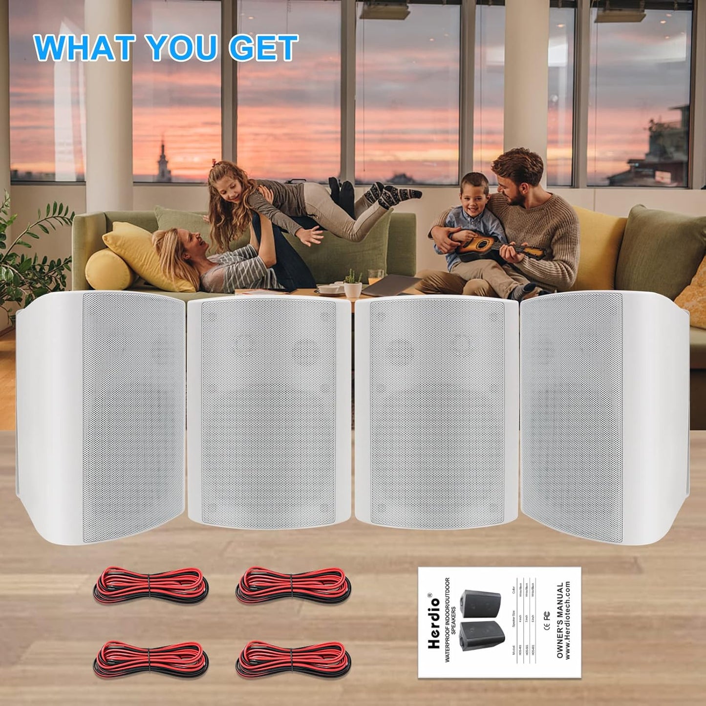 Herdio 4PCS 5.25'' 600W Passive Indoor Outdoor Speakers Wired Waterproof Wall Mount Speakers With Loud Volume Perfect For Patio