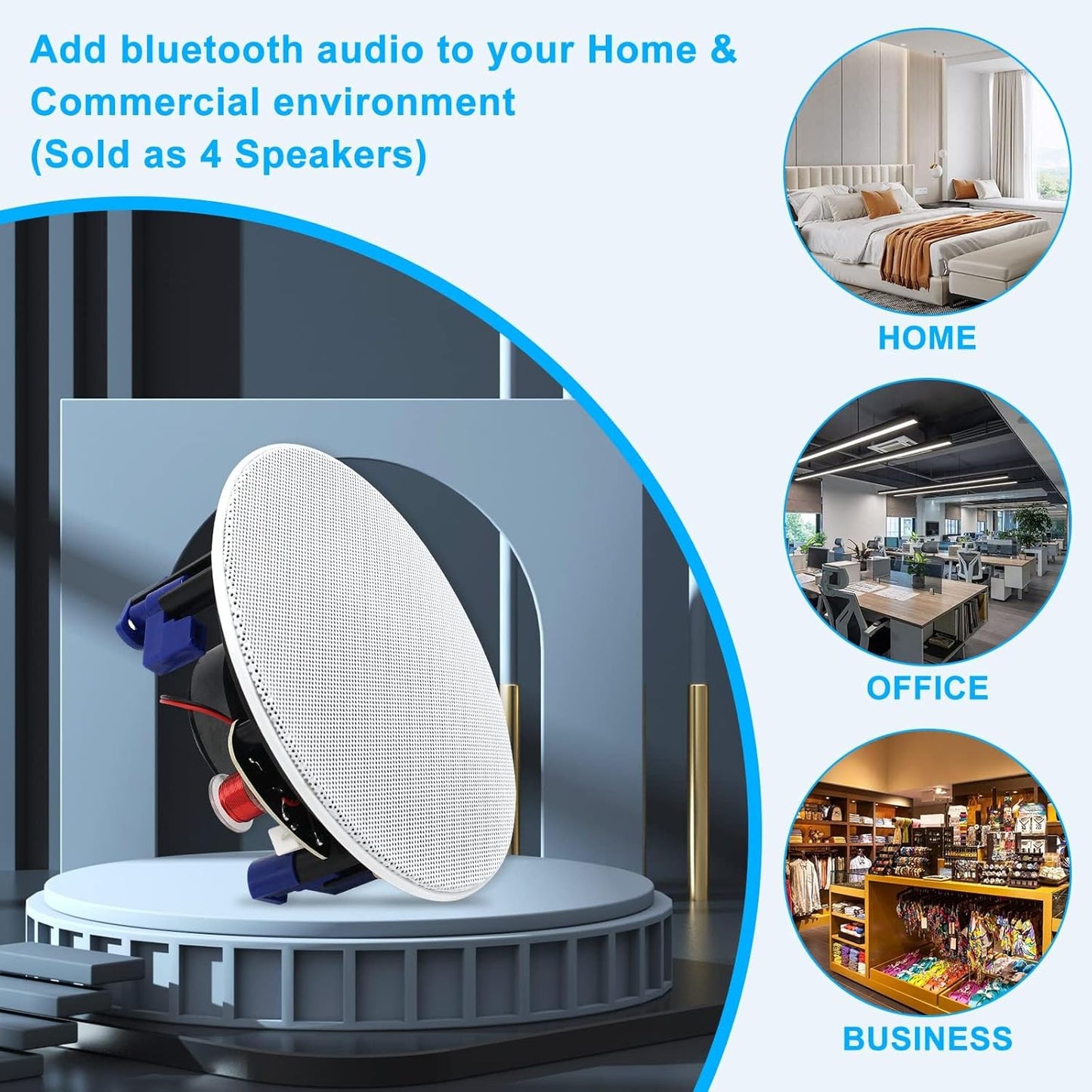 Herdio 4PCS 4'' 320W 2 Way Flush Mount Passive Ceiling Speakers Home Recessed Speaker System Perfect For Bathroom Living Room