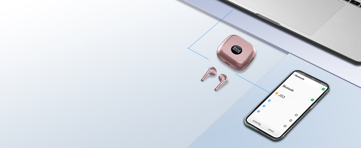 DRSAEC Wireless Earbuds, Bluetooth 5.3 Ear Buds LED Power Display Headphones, in-Ear Noise Cancelling Mic, 40H Playback.