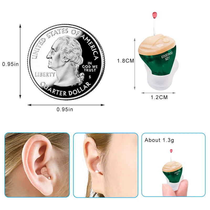 Portable Audifonos Best Hearing Aids J25 Mini Invisible Inner Ear Deaf Low Noise Volume Control Soft Ear Care Moderate to Severe