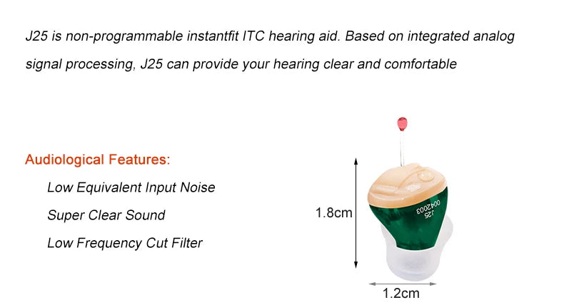 Portable Audifonos Best Hearing Aids J25 Mini Invisible Inner Ear Deaf Low Noise Volume Control Soft Ear Care Moderate to Severe