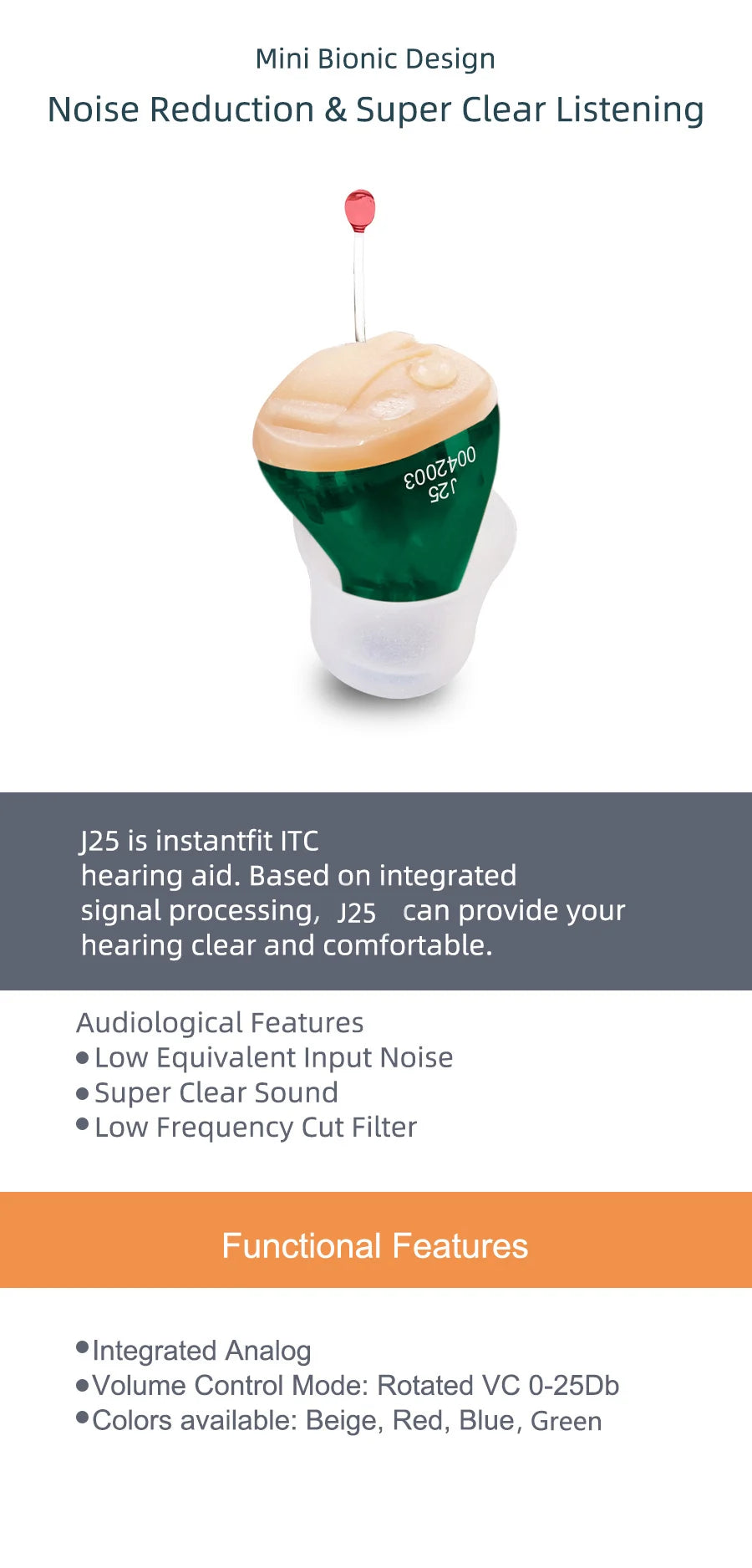 Portable Audifonos Best Hearing Aids J25 Mini Invisible Inner Ear Deaf Low Noise Volume Control Soft Ear Care Moderate to Severe