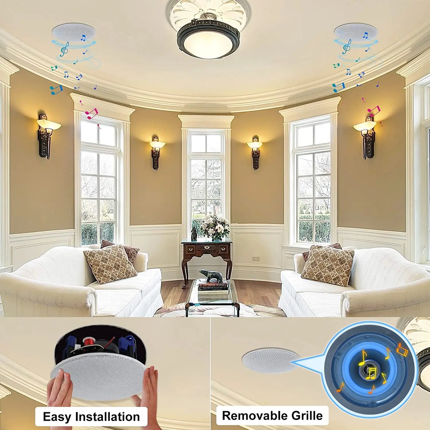 Herdio 4PCS 4'' 320W 2 Way Flush Mount Passive Ceiling Speakers Home Recessed Speaker System Perfect For Bathroom Living Room