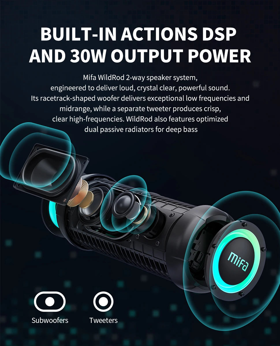 mifa WildRod Portable Bluetooth Speaker Wireless Outdoor camping Speaker, Bluetooth 5.3 Streaming,IP67 Waterproof and Dustproof