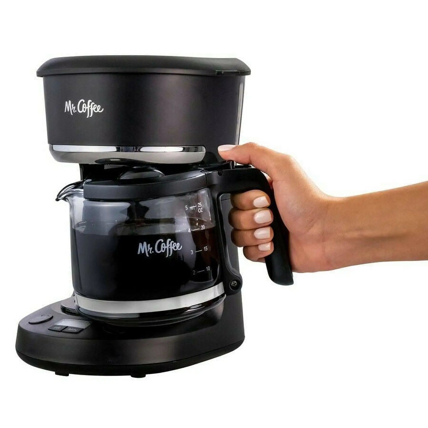 5-Cup Programmable Coffee Maker, 25 oz. Mini Brew, Brew Now or Later, Black & Chrome