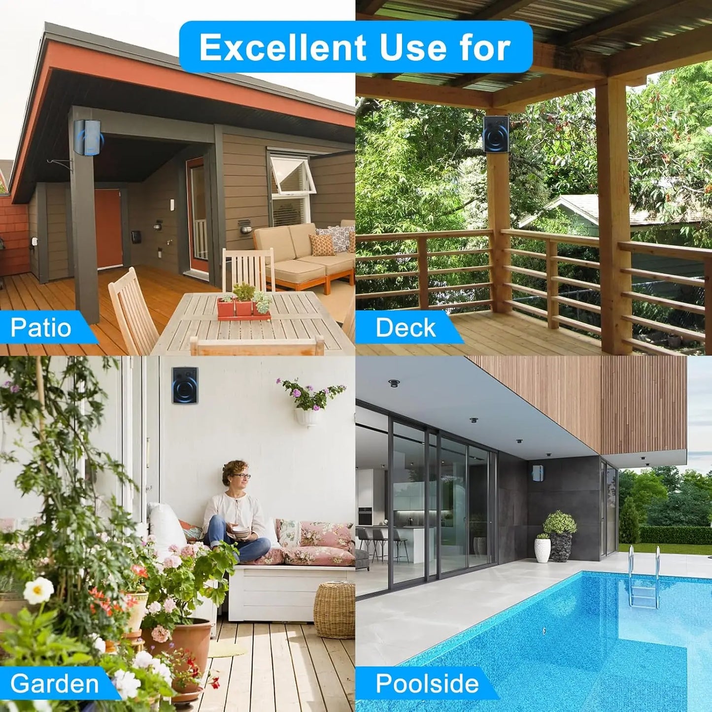 Herdio 4PCS 800W 6.5'' Outdoor Speakers Wired Waterproof Passive Wall Mount Speakers With Powerful Bass For Home Patio Poolside