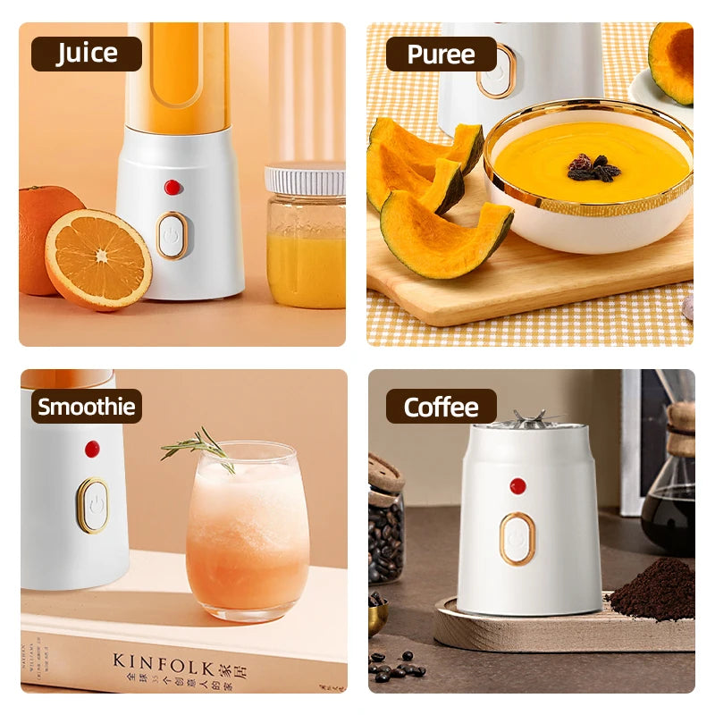 Portable electric juicer, 450ml, USB fast charging, 10 blades, dual cup design, suitable for milkshakes/juicers/smoothies