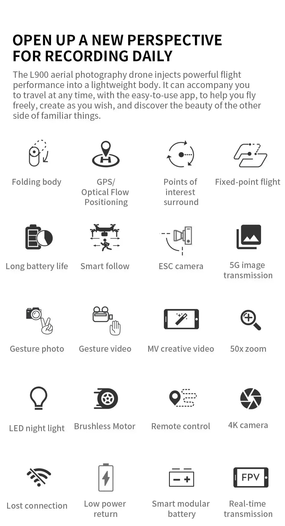 Drone L900 Pro 4K Professional 5G GPS HD Dual Camera Photography Brushless Foldable Quadcopter RC Distance 1.2KM Drones Toys