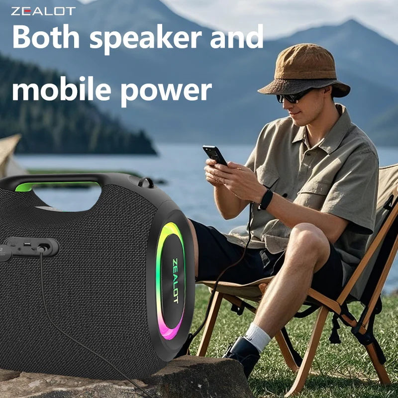 ZEALOT ZE01 120W Wireless Speaker With Carry Handle, TWS Dual Pairing, Fast Charging, 24000mAh Power bank, EQ Mode, RGB Light.