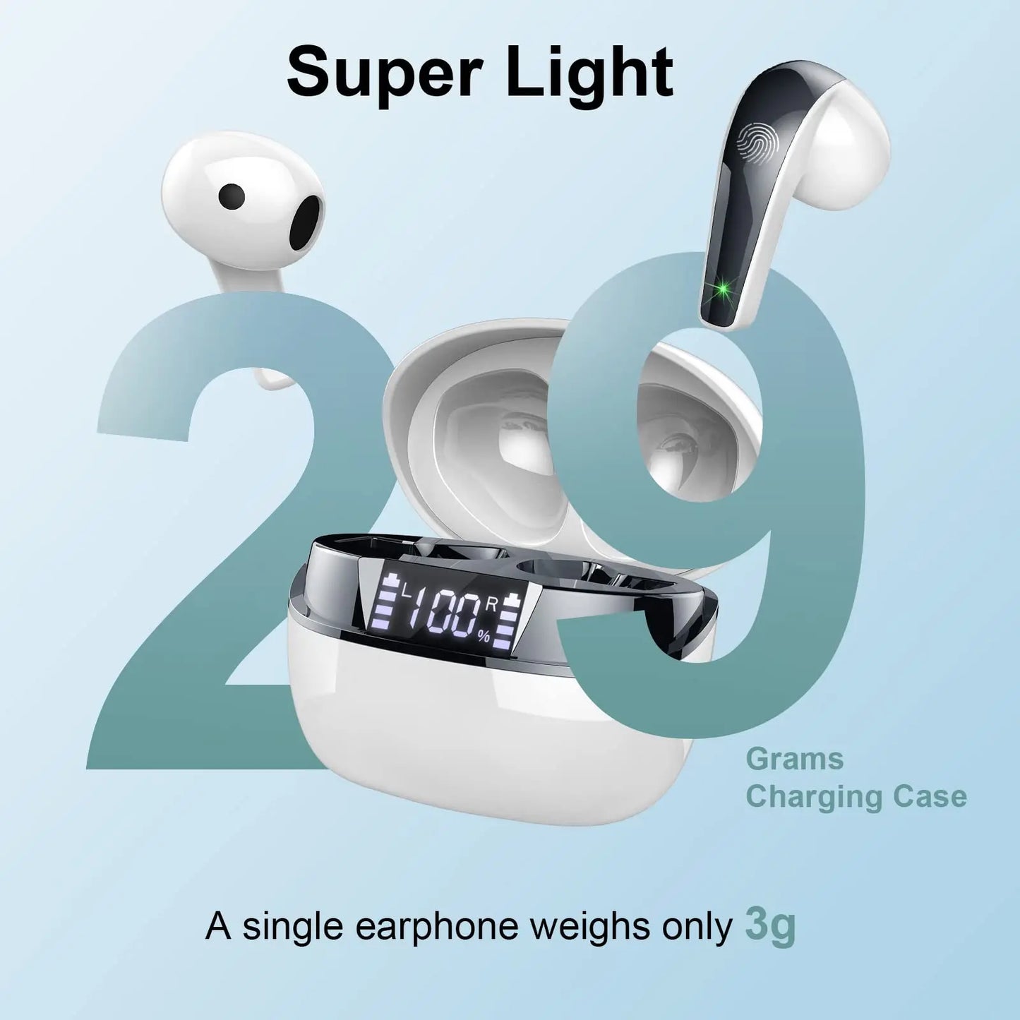 Wireless Earbuds, Bluetooth 5.3 Headphones In Ear with Dual Mic, 35H Wireless Earphones Sport with ENC Noise Canceling Mic.