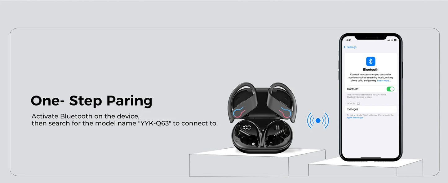 Q63 Wireless Headphone,Bluetooth Earphones,Waterproof Earpieces Sport Earbuds,for Huawei iPhone Android Xiaomi TWS Music Headset