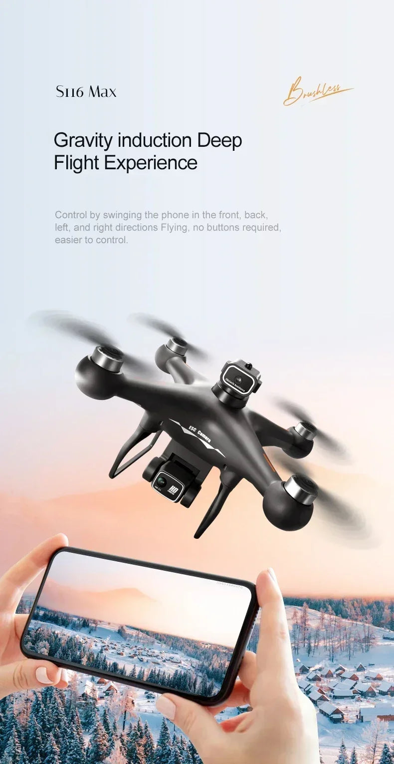 2025 New S116 MAX 8K Drone 3 Batteries+WIFI FPVDual Camera Ptical Flow 360° Obstacle Avoidance Brushless Motor RC Quadcopter