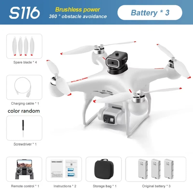 2025 New S116 MAX 8K Drone 3 Batteries+WIFI FPVDual Camera Ptical Flow 360° Obstacle Avoidance Brushless Motor RC Quadcopter