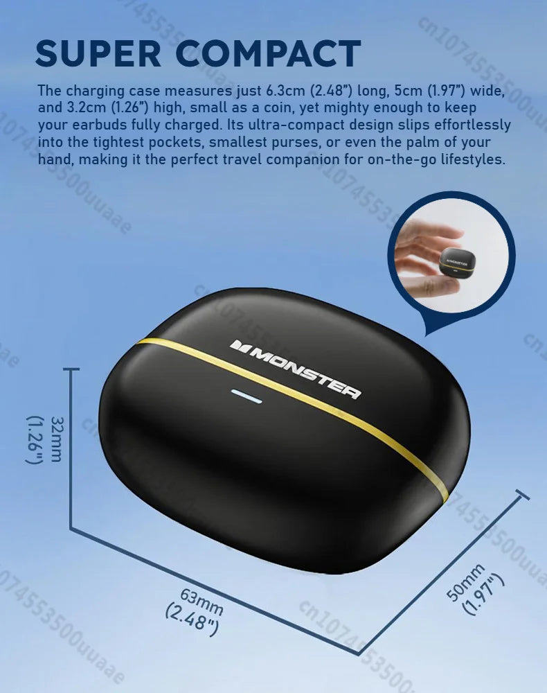 Monster GT19 Ultra Mini Ture Wireless Earbuds Invisible In-Ear Bluetooth 5.3 Earphone IPX5 Waterproof Sports Ear Buds with Mic