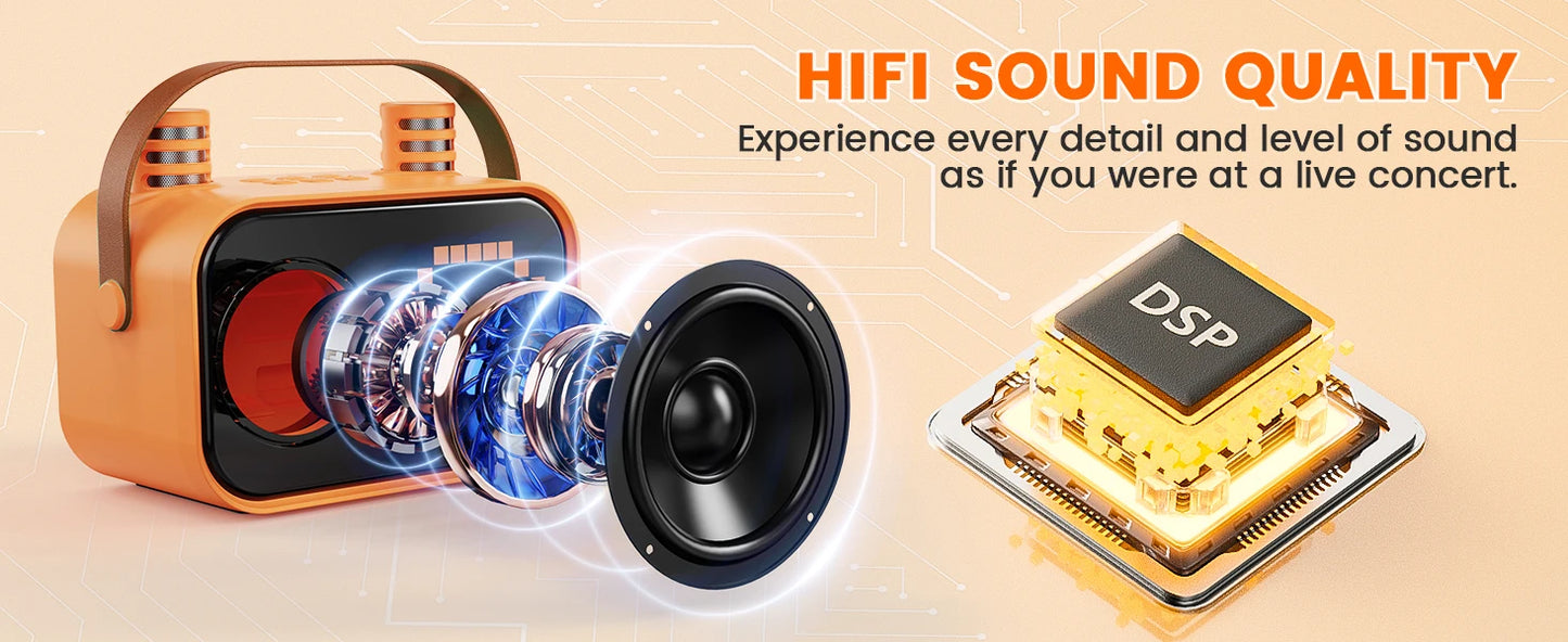 D58 Karaoke Machine for Children and Adults, Mini Portable Bluetooth Karaoke Speaker with 2 Wireless Microphones