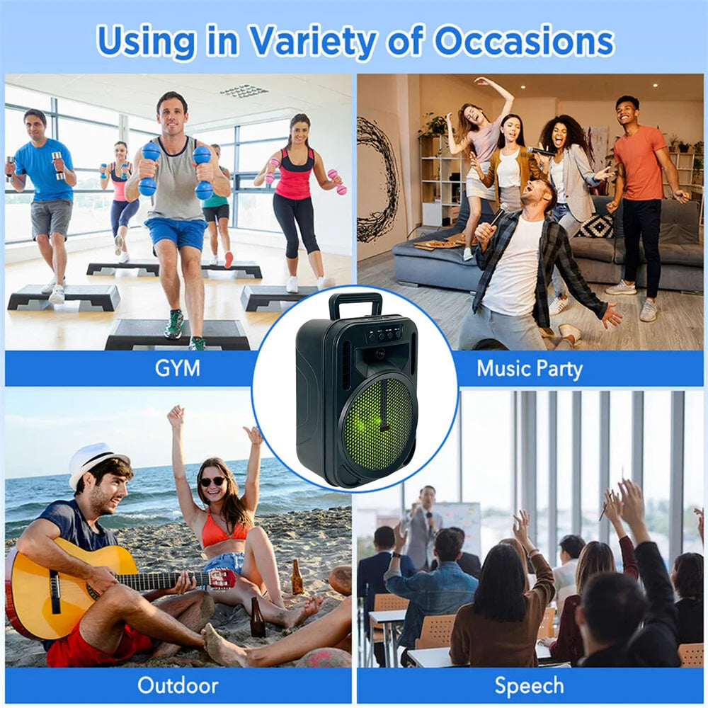 6.5" Portable Bluetooth Speaker Subwoofer Heavy Bass Sound System Party Led Light DJ karaoke Outdoor RechargeableSpeaker