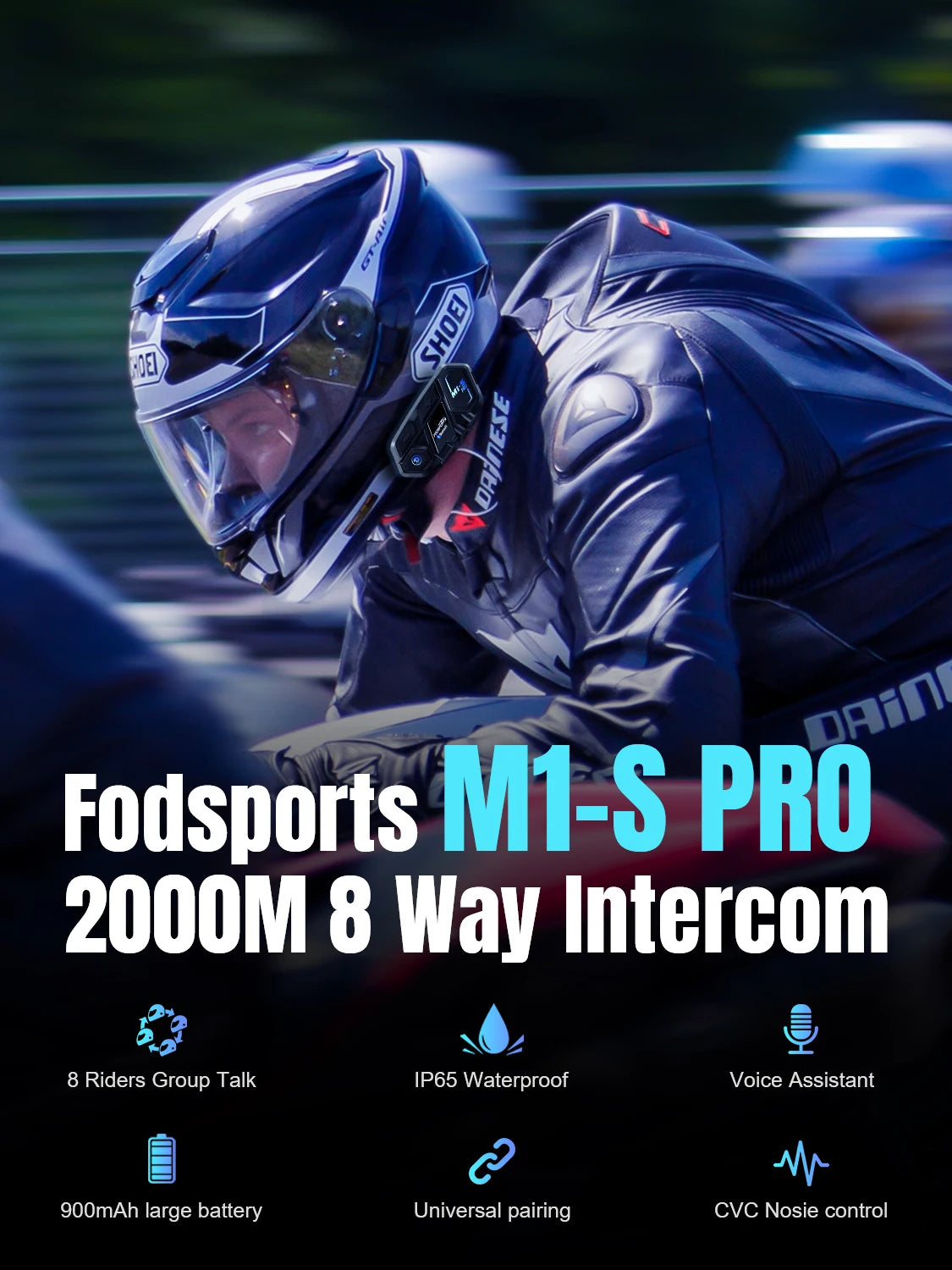 3Pcs Fodsports M1-S Pro Motorcycle Helmet Bluetooth Intercom Headset 8 Riders 2000M Waterproof BT Intercomunicador Moto