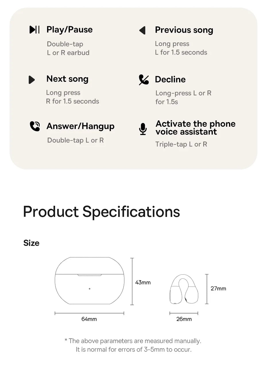 Baseus Bass 15 Clip Open Ear Earphones Wireless Bluetooth 5.4 Ear Clip Earphones Ear Sports TWS Earbuds 2-Mic ENC Headphones