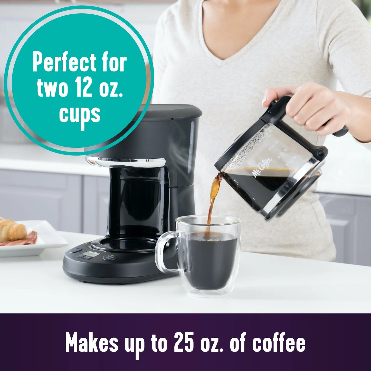 5-Cup Programmable Coffee Maker, 25 oz. Mini Brew, Brew Now or Later, Black & Chrome