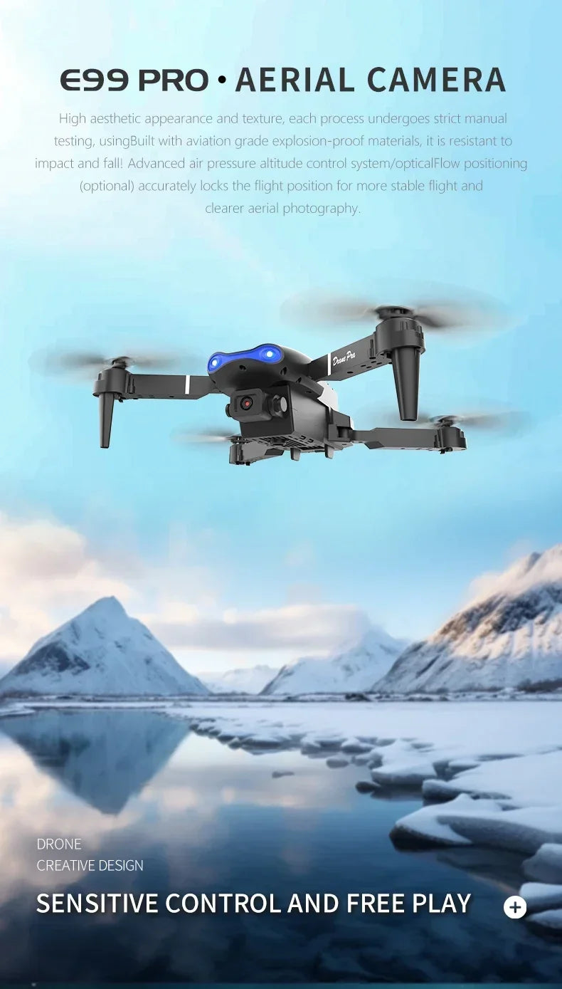 E99Pro 4K FPV Drone 2025 Newest 1080P HD Camera WiFi Live Video Foldable RC Quadcopter Altitude Hold Headless Mode Easy to Fly