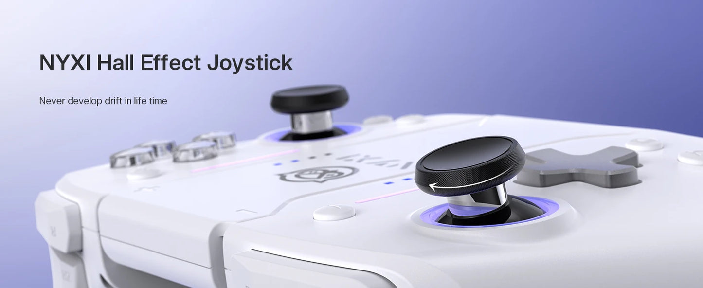 NYXI Hyperion Pro Hall Joystick Wireless Game Controller White Gamepad with RGB Lights for Nintendo Switch PC Controller