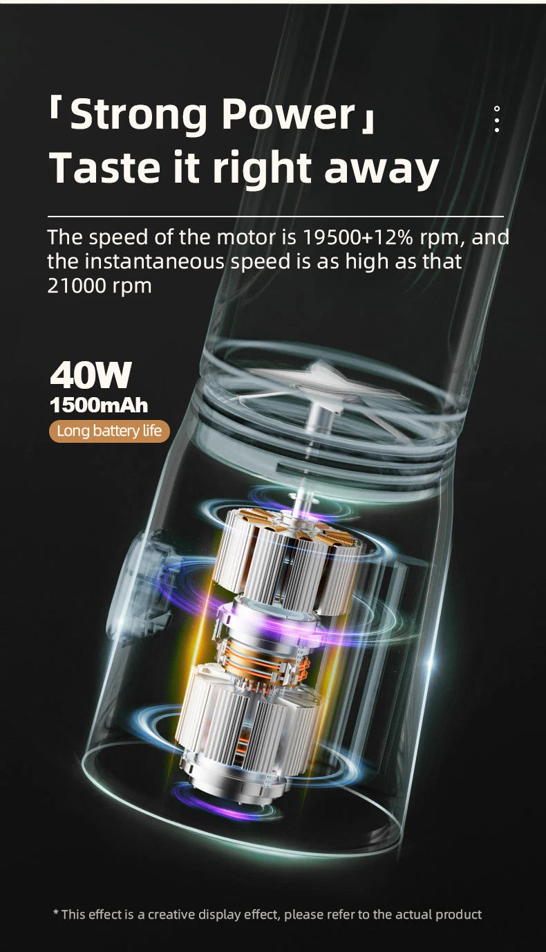 Portable electric juicer, 450ml, USB fast charging, 10 blades, dual cup design, suitable for milkshakes/juicers/smoothies
