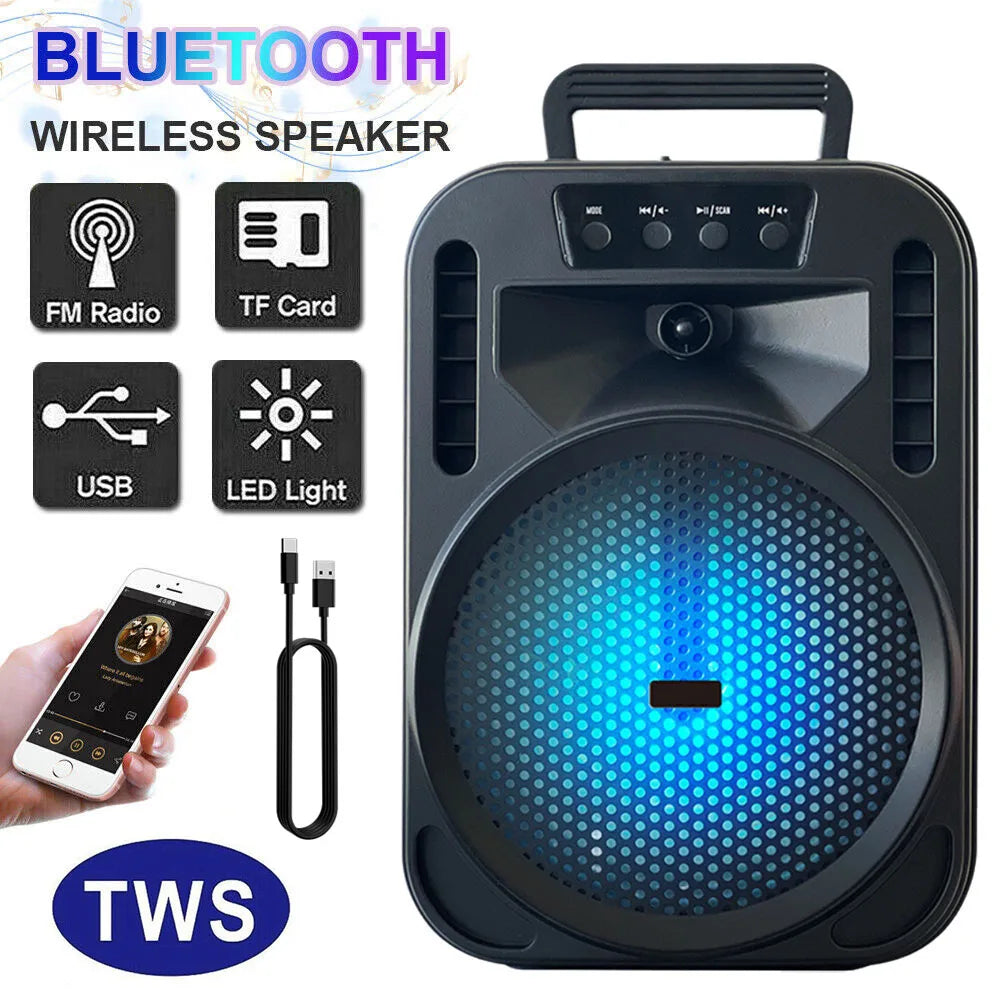 6.5" Portable Bluetooth Speaker Subwoofer Heavy Bass Sound System Party Led Light DJ karaoke Outdoor RechargeableSpeaker