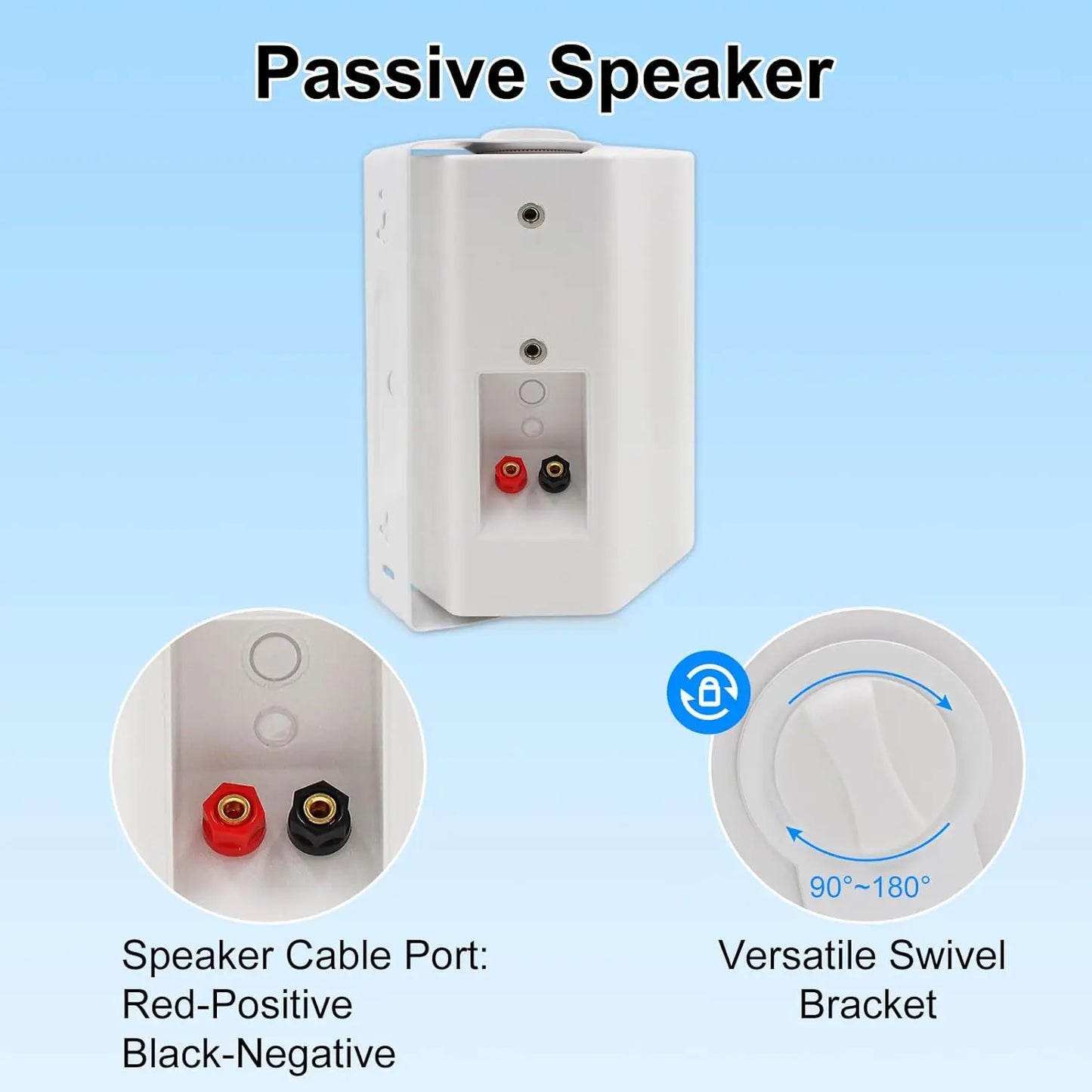 Herdio 5.25'' 300W 2PCS Passive Wired Indoor Outdoor Speakers Patio Deck Speakers All Weather Wall Mount System For Garden Home