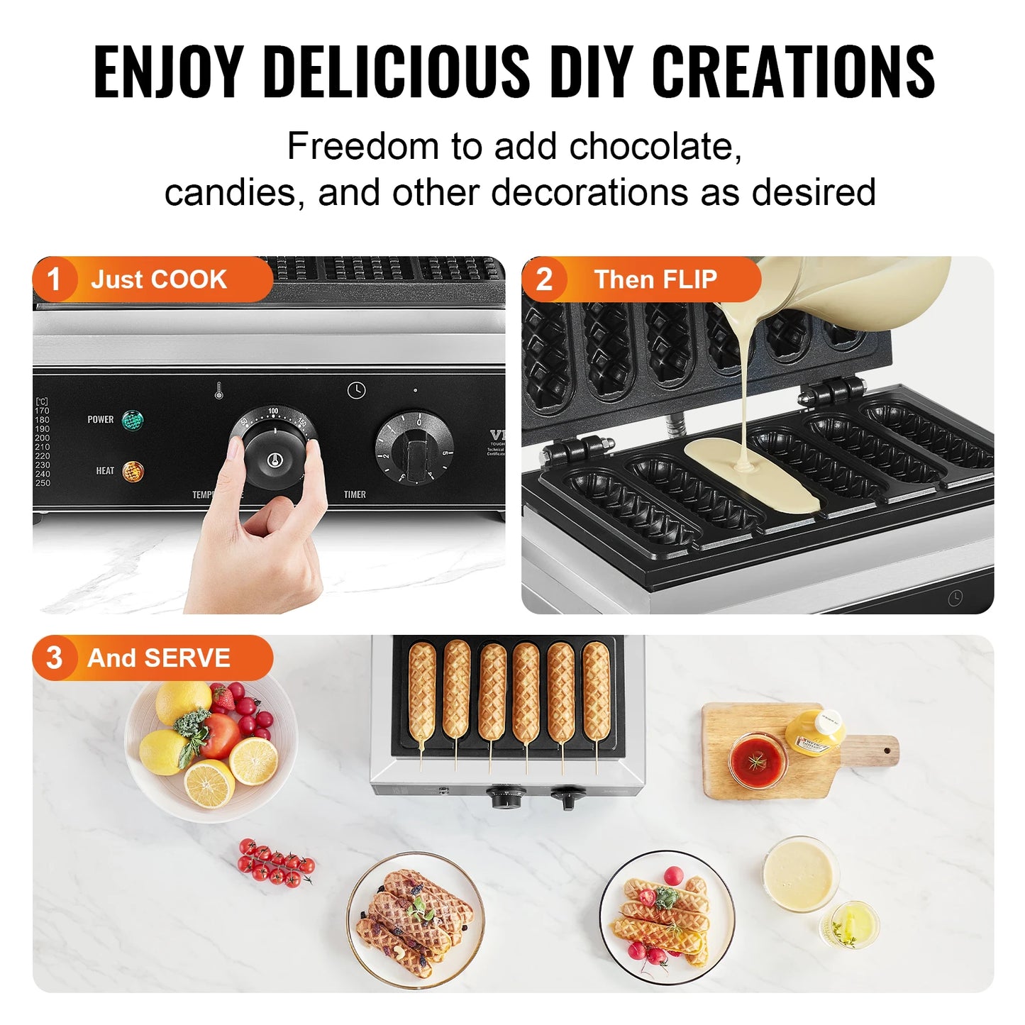 SucceBuy Commercial Waffle Stick Maker 6PCS Waffle Baker Machine Non-Stick Stainless Steel Corn Hot Dog Waffle for Restaurant