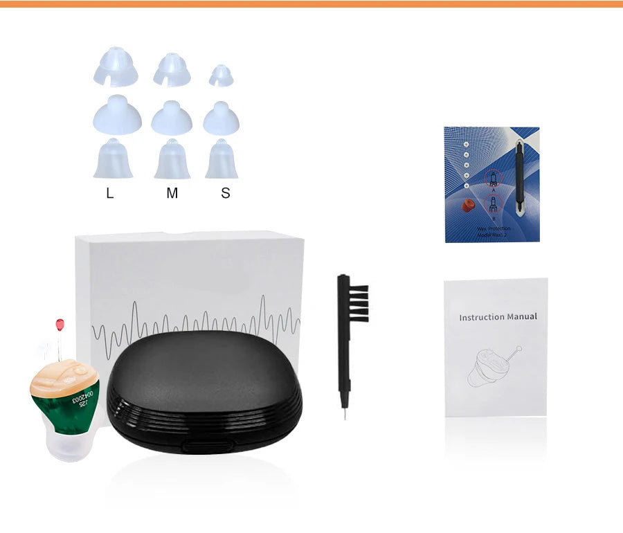 Portable Audifonos Best Hearing Aids J25 Mini Invisible Inner Ear Deaf Low Noise Volume Control Soft Ear Care Moderate to Severe