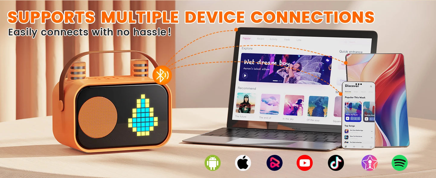 D58 Karaoke Machine for Children and Adults, Mini Portable Bluetooth Karaoke Speaker with 2 Wireless Microphones