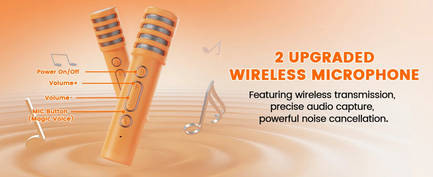 D58 Karaoke Machine for Children and Adults, Mini Portable Bluetooth Karaoke Speaker with 2 Wireless Microphones