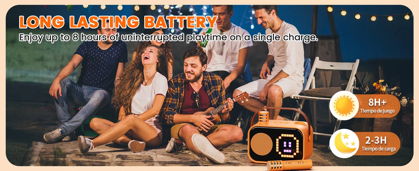 D58 Karaoke Machine for Children and Adults, Mini Portable Bluetooth Karaoke Speaker with 2 Wireless Microphones