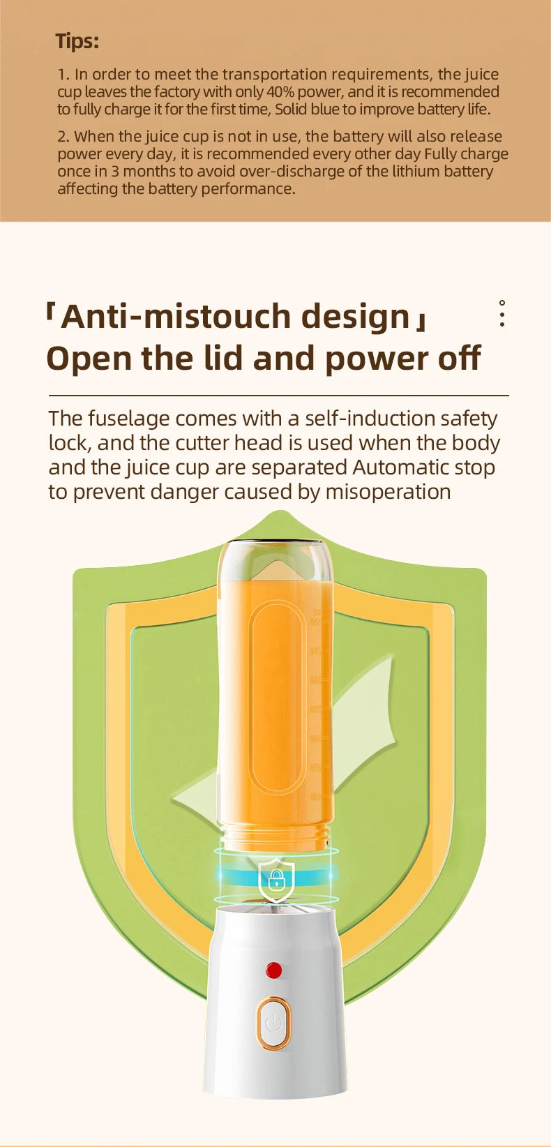 Portable electric juicer, 450ml, USB fast charging, 10 blades, dual cup design, suitable for milkshakes/juicers/smoothies