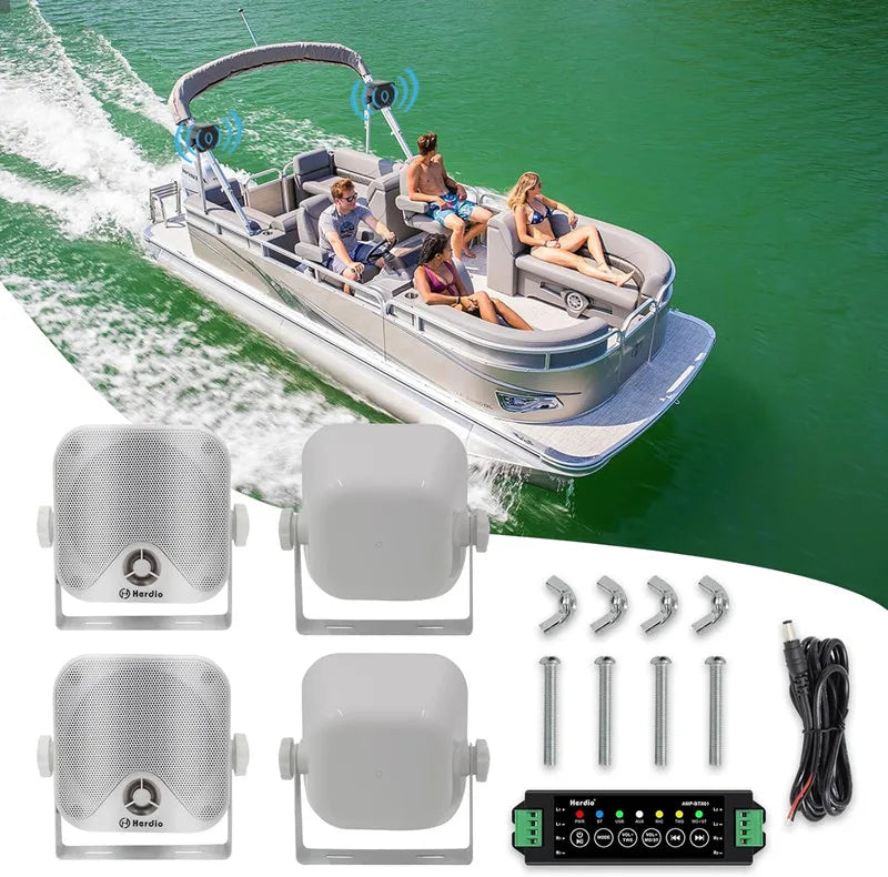 Herdio 4'' 4PCS Bluetooth Golf Cart Speakers 240W Waterproof Marine Speakers For Outdoor Boat ATV UTV Jeep Courtyard Powersports