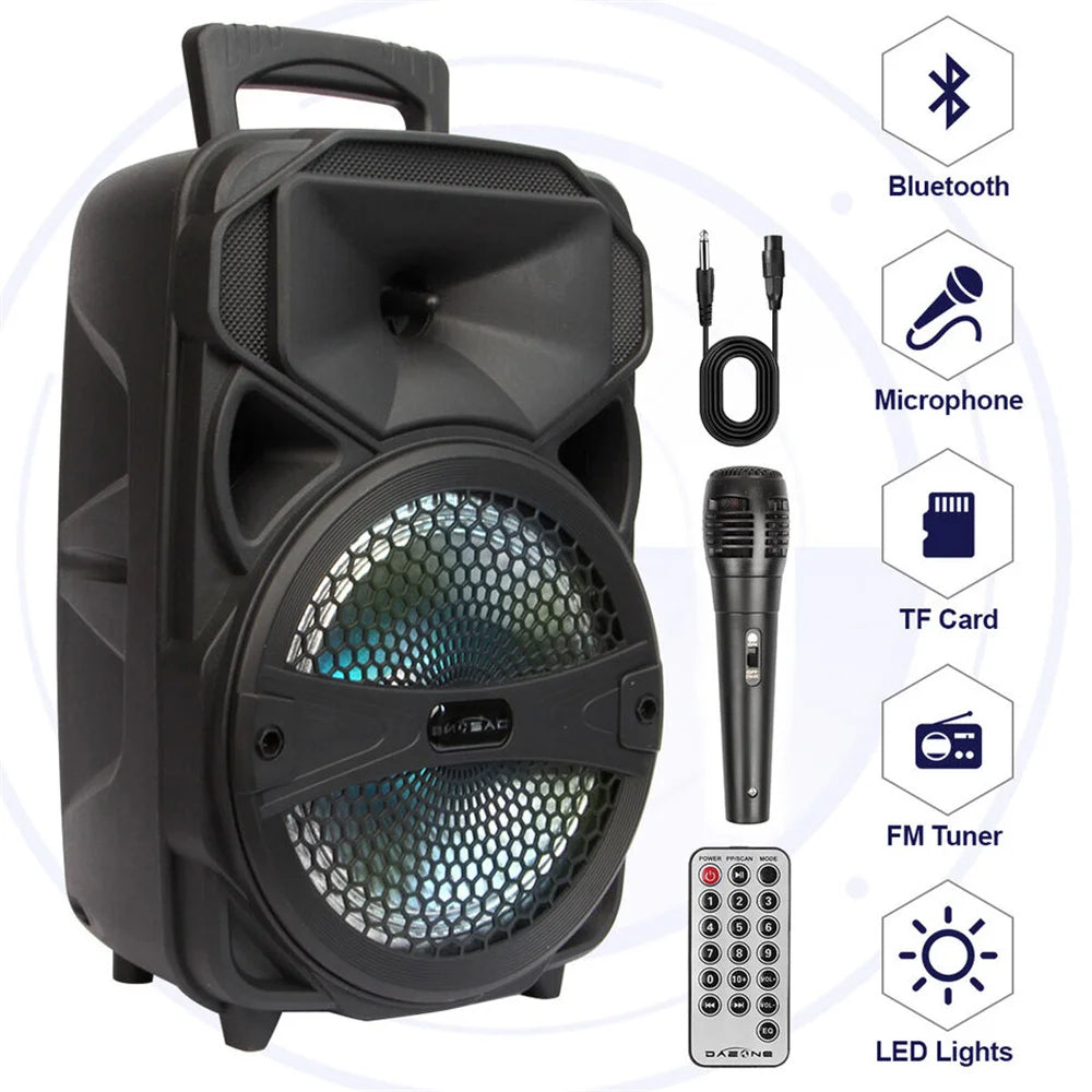 1000W Portable Wireless Bluetooth Speaker Big LED Light Stereo Tailgate FM Party Karaoke Subwoofer with MIc and Remote