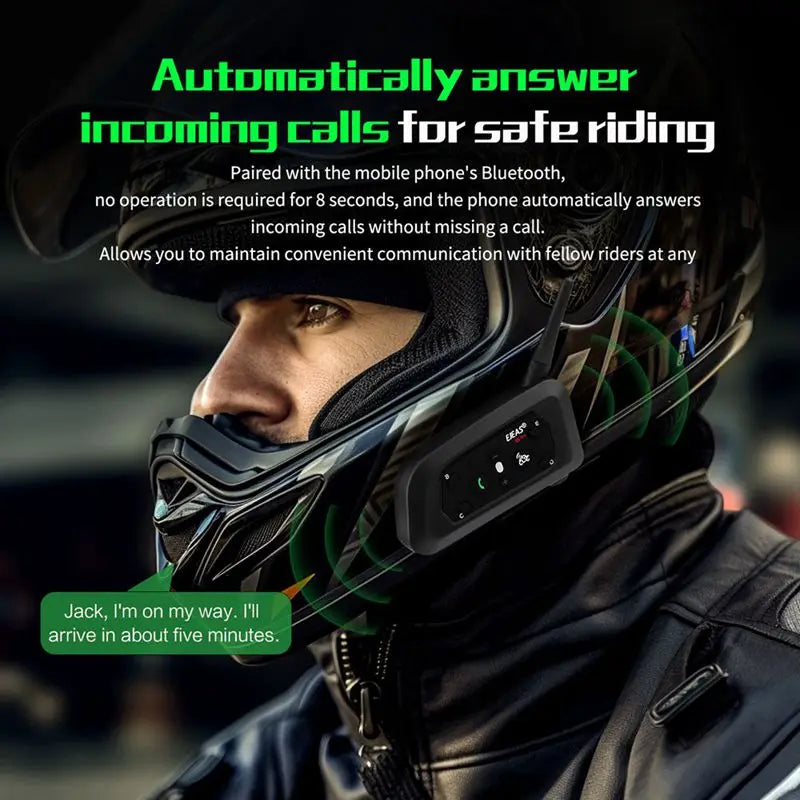 EJEAS Motorcycle Intercom V6 PRO+ Helmet 6 Riders 800m Communicator Waterproof V5.1 Music Player Interphone Bluetooth Headset