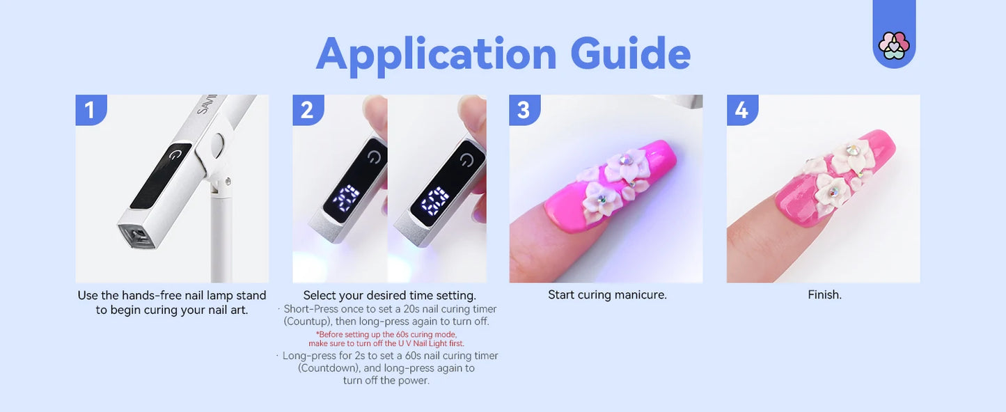 SAVILAND Rechargeable UV LED Nail Lamp with Magnetic Stand LCD Screen Timer Modes Portable Mini Nail Dryer Gel Nails Light