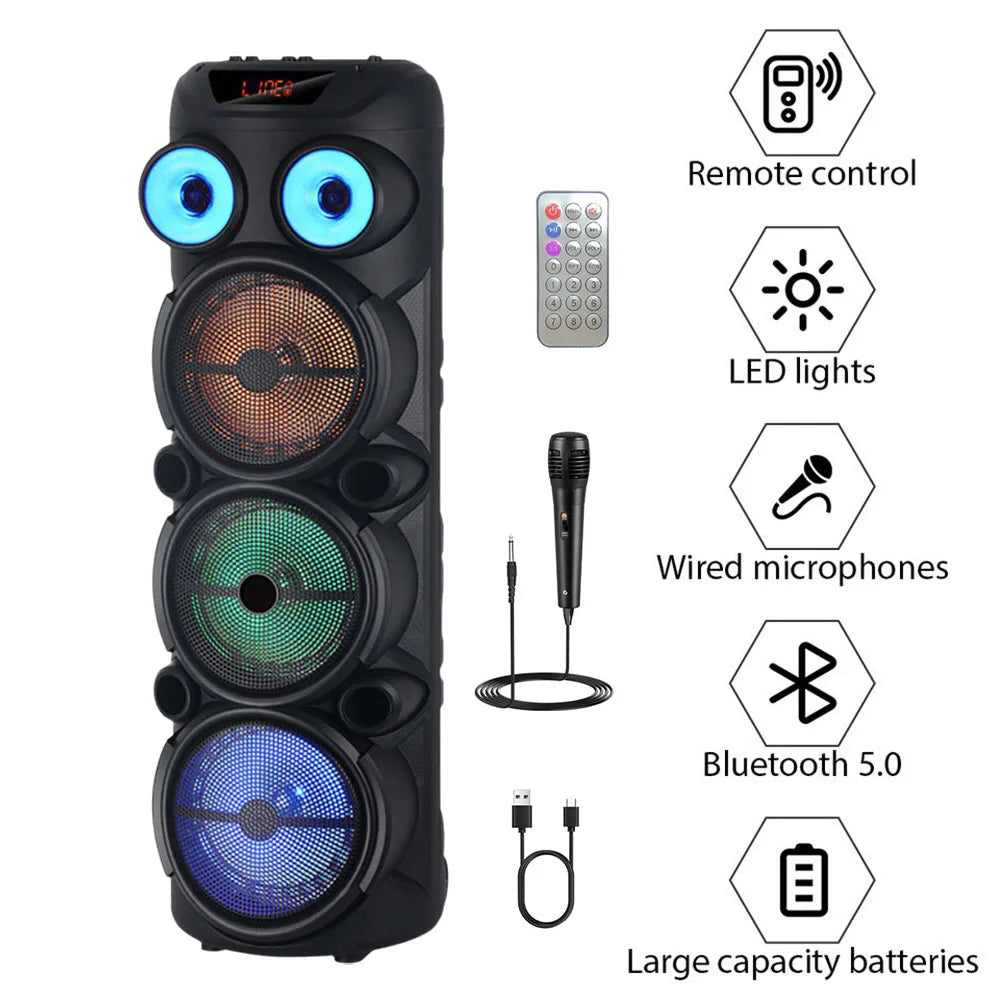 4000W Portable Bluetooth Speaker 3*8"Subwoofer Heavy Bass Sound System Party karaoke for Wireless Boombox Loud Speaker