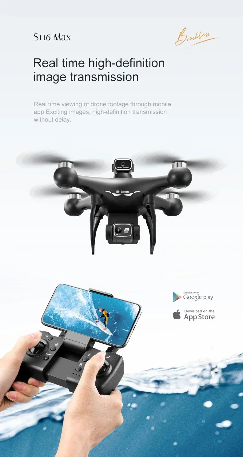 2025 New S116 MAX 8K Drone 3 Batteries+WIFI FPVDual Camera Ptical Flow 360° Obstacle Avoidance Brushless Motor RC Quadcopter